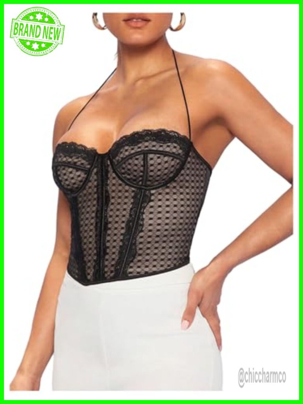 Lace Halter Bustier Corset Top Sleeveless Crop Top Party Date Night